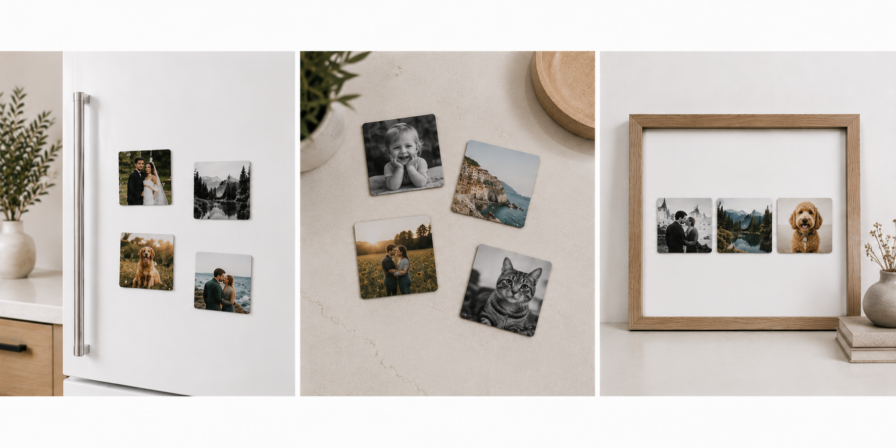 Ink + Iron magnets on fridge, desk, and in a frame